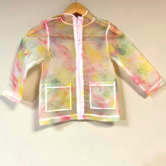 Tie-Dye Old Navy Raincoat Girl's 5T Hooded Multi Color Transparent Jacket Spring - Picture 1 of 7